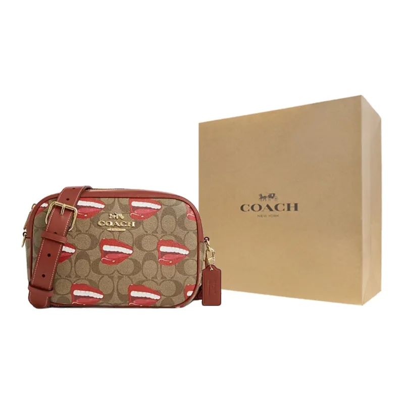 COACH PVC With Skin Camera Bag, Shoulder Bag, Crossbody Bag Trumpets Women's Brown & Red-5