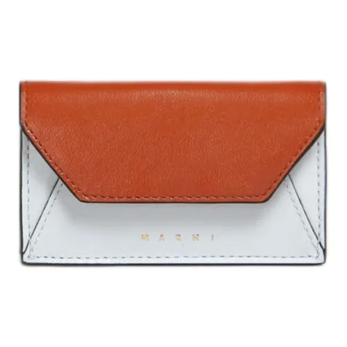 MARNI Crushed Leather Card Holder Card Holder Women's Brown & White
