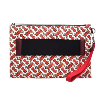 Burberry Cow Leather Clutch Unisex Orange Red Print
