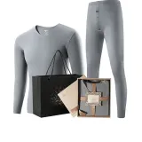 Men's V-Neck Clothing Sets (Lilac Gray) Dralon Heat/Seamless High Elastic/3A Antibacterial