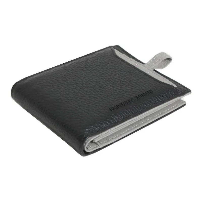 ARMANI EXCHANGEAE Leather Card Holder Wallet Men's Black/Hot Lime Gray-1