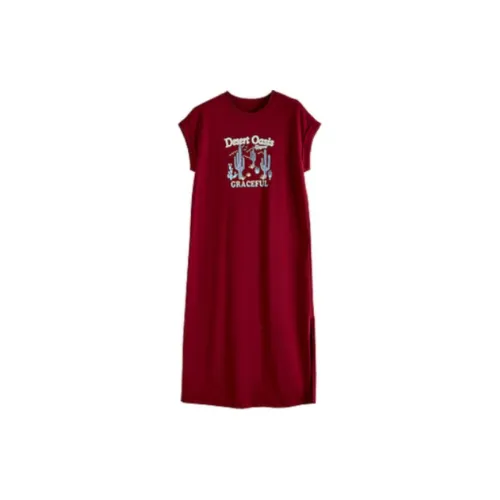 SLLSKY Short-Sleeved Dresses Women's Red