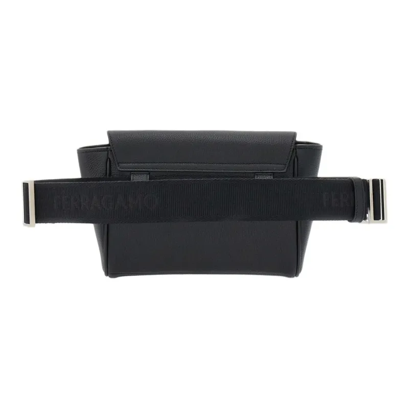 FERRAGAMO Stamped Calfskin Fanny Pack Men's Black-2
