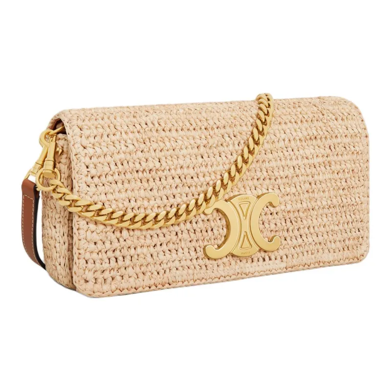 CELINE Straw Woven Shoulder Bag Women's Natural/Tan-1