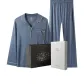 Men's Long-Sleeved Top+Pants Clothing Sets (Gray Blue) Pure Cotton Comfort/Lapel Top/Medium Thickness Clothing Sets