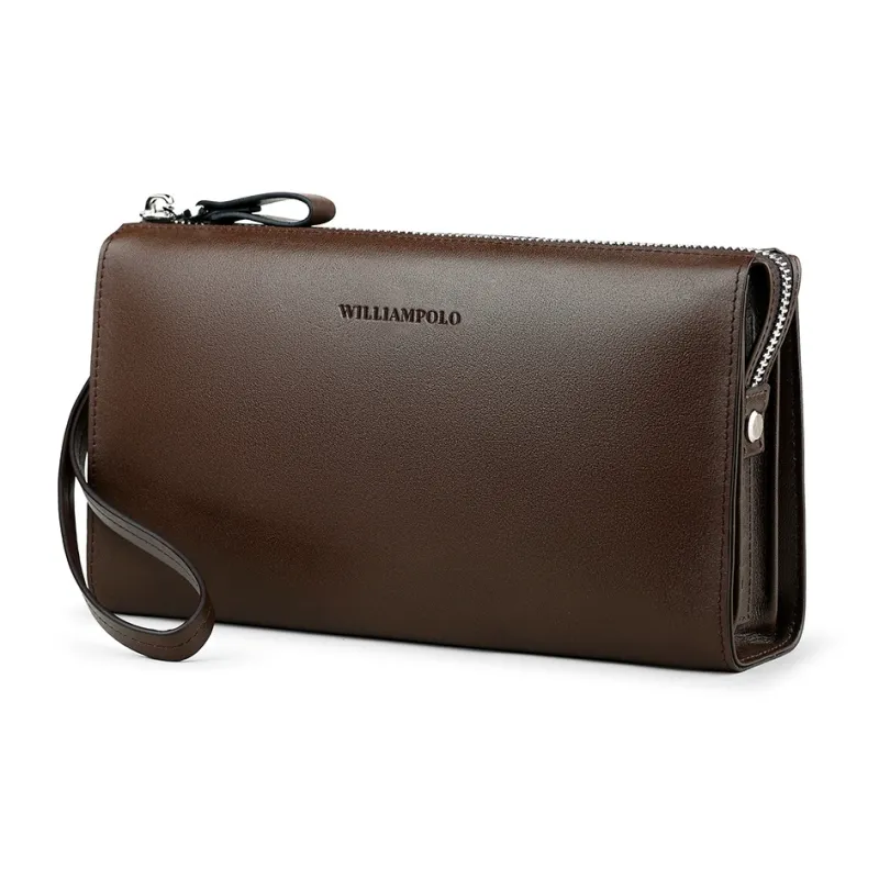 WilliamPOLO Cow Leather Clutch Anti Theft Handle Envelope Bag Multifunction Cell Phone Pouch Regular Men's Multicolor-6