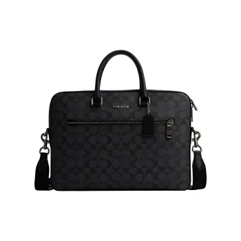 COACH ETHAN Artificial Leather Portable One Shoulder Crossbody Briefcases Large Size Men's Black