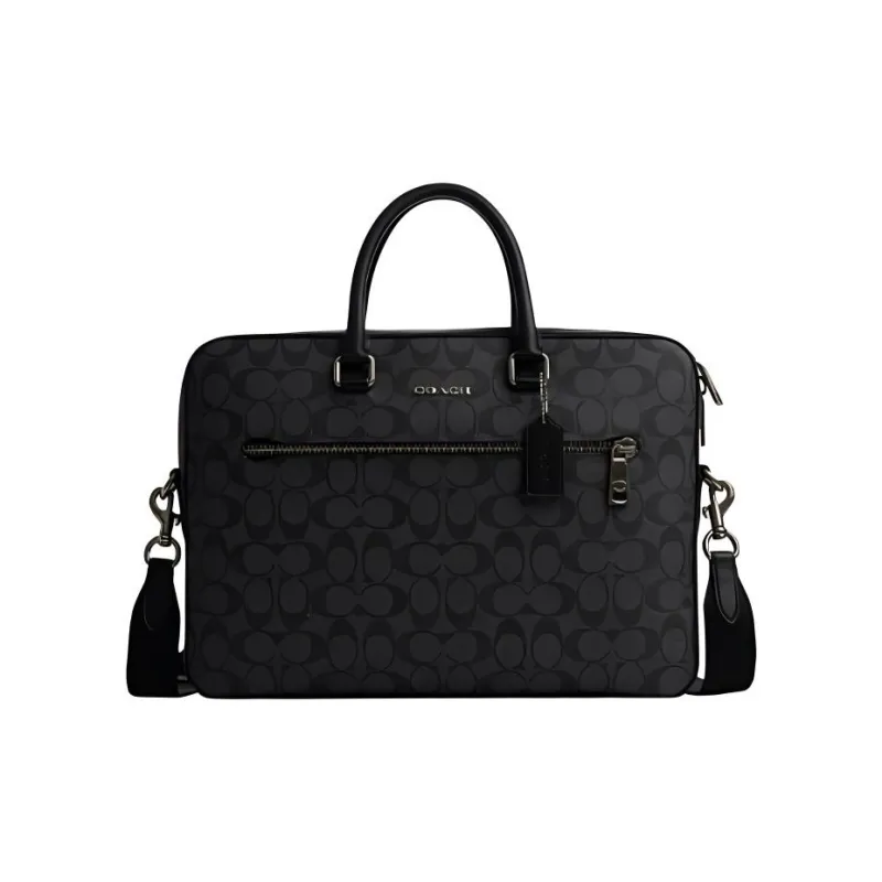 COACH ETHAN Artificial Leather Portable One Shoulder Crossbody Briefcases Large Size Men's Black-0