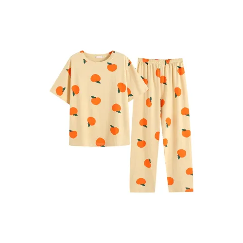 CAIHENGTONG Pajama Set Women's Yellow Peach