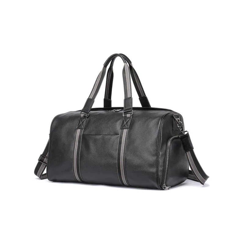 DOSRFINI Genuine Leather Cow Leather Travel Bag Large Size Men's Black-0
