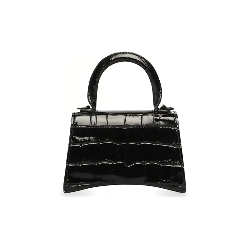 Balenciaga Hourglass Top Handle Bag Mini Croc Embossed Black-4