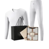Men's V-Neck Clothing Sets (Pearl White)-Thermal Fleece/Seamless High Elasticity/3A Antibacterial