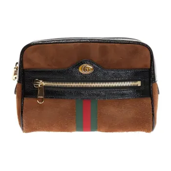 GUCCI Ophidia Suede Bound Patent Leather One Shoulder Crossbody Bag Sling Bag Fanny Pack Small Size Unisex Brown/Black