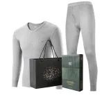 Thermal Underwear Tops+Long Johns Clothing Sets (Light Heather Gray) 100% cotton Breathable/3A Antibacterial/Thermal