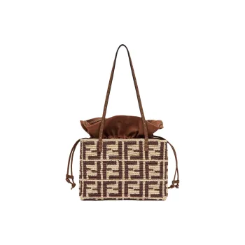 FENDI Raffia With Cow Leather Handbag, Shoulder Bag Trumpets Women's Brown