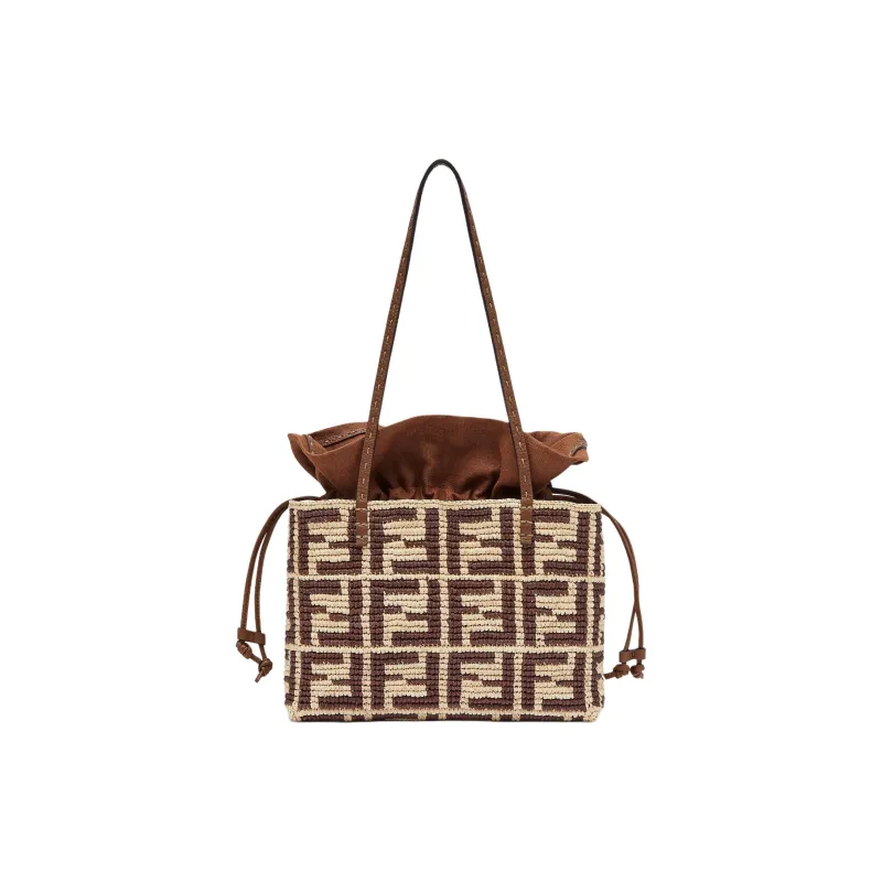 FENDI Raffia With Cow Leather Handbag, Shoulder Bag Trumpets Women's Brown-0
