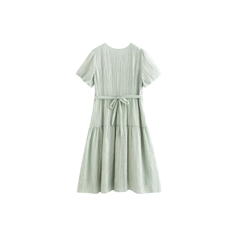 Initial Language Short Sleeved Dress Women's-5