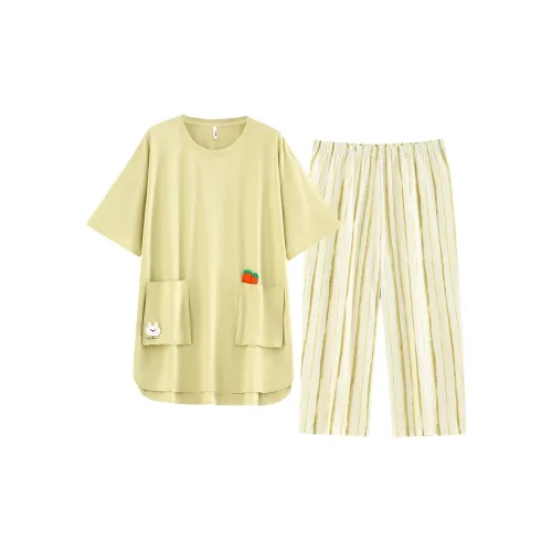 White Ran Pajama Set Women's Fruit Green