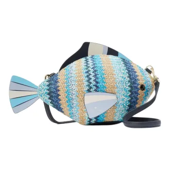 Kate Spade Straw With Smooth Leather Shoulder Bag, Crossbody Bag Women's Blue & Multicolor