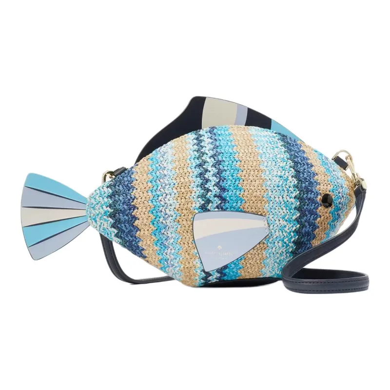 Kate Spade Straw With Smooth Leather Shoulder Bag, Crossbody Bag Women's Blue & Multicolor-0