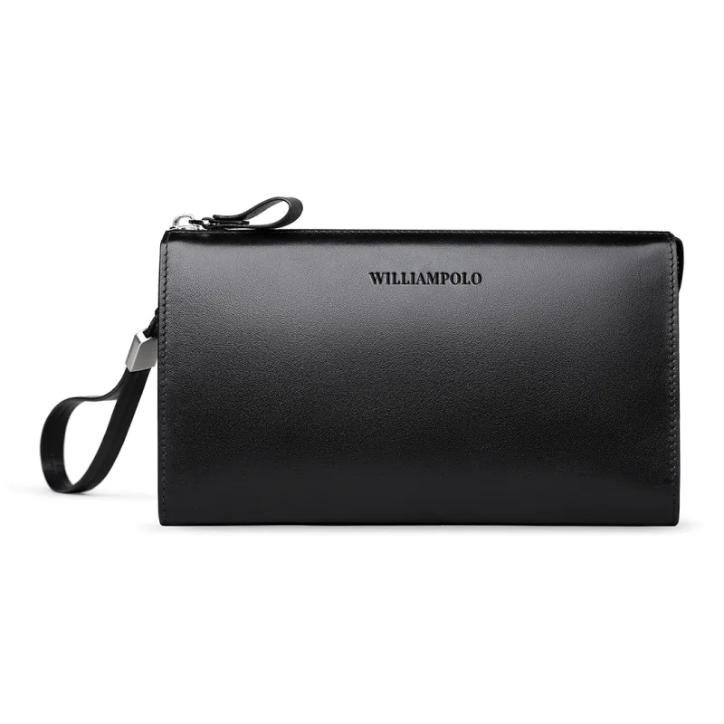 WilliamPOLO Cow Leather Clutch Anti Theft Handle Envelope Bag Multifunction Cell Phone Pouch Regular Men's Multicolor-1