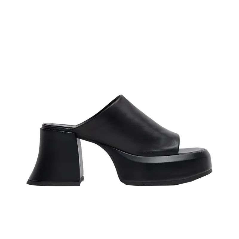 MIISTA Slide Slippers 8cm Women's Black-1