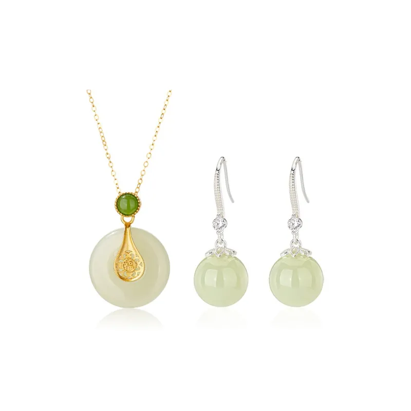 QLADY Earrings Green Jade Women's-25