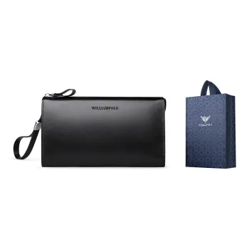 WilliamPOLO Cow Leather Clutch Anti Theft Handle Envelope Bag Multifunction Cell Phone Pouch Regular Men's Multicolor