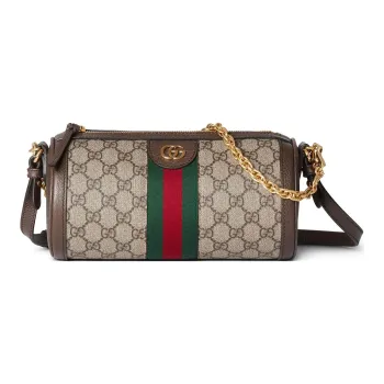 GUCCI Ophidia Canvas With Leather Binding Canvas Bag Crossbody Bag Shoulder Bag Women's Beige & Ebony