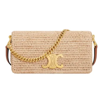 CELINE Raffia Shoulder Bag Crossbody Bag Women's Natural/Tan