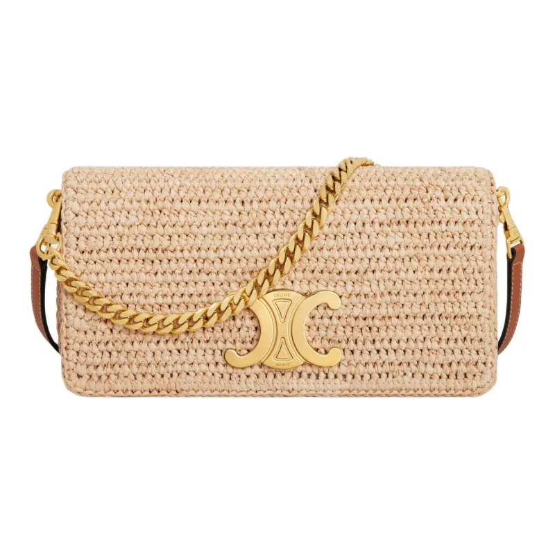 CELINE Straw Woven Shoulder Bag Women's Natural/Tan-0