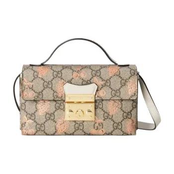 GUCCI Padlock Canvas With Leather Box Bag Shoulder Bag Crossbody Bag Handbag Mini Women's Ebony/White