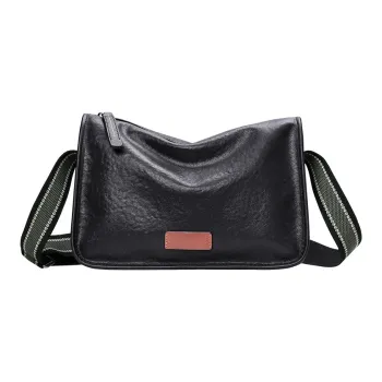 PESASRIE Genuine Cow Leather Messenger Bag, Shoulder Bag, Crossbody Bag Men's Black