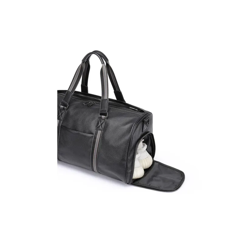 DOSRFINI Genuine Leather Cow Leather Travel Bag Large Size Men's Black-2