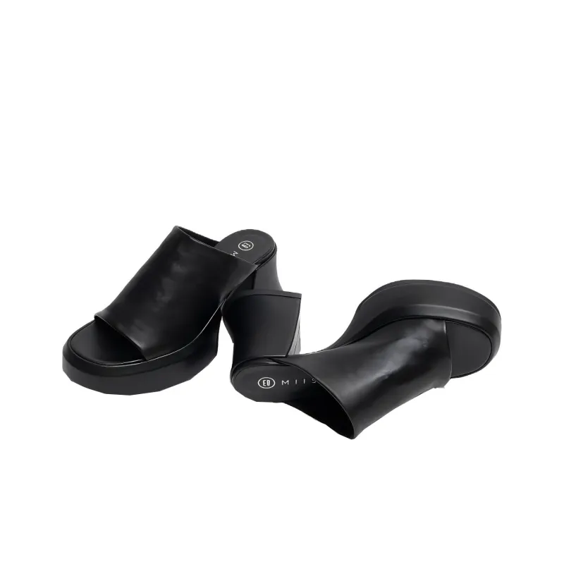 MIISTA Slide Slippers 8cm Women's Black-3