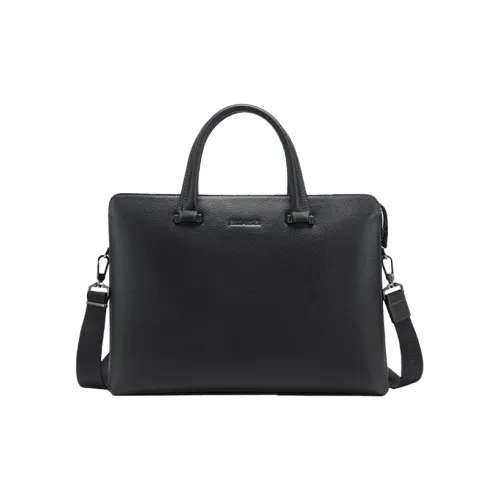 PIERRE CARDIN Top Grain Cow Leather Business Portable One Shoulder Dual-Use Briefcases Regular Men's Black