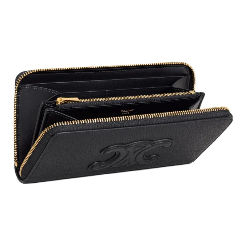 CELINE Grain Calfskin Wallet Large Size Women's Black-3