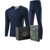 Men's Crew Neck Clothing Sets (Navy Blue) Double-Layer Thickened/Fleece-Lined Thermal Retention