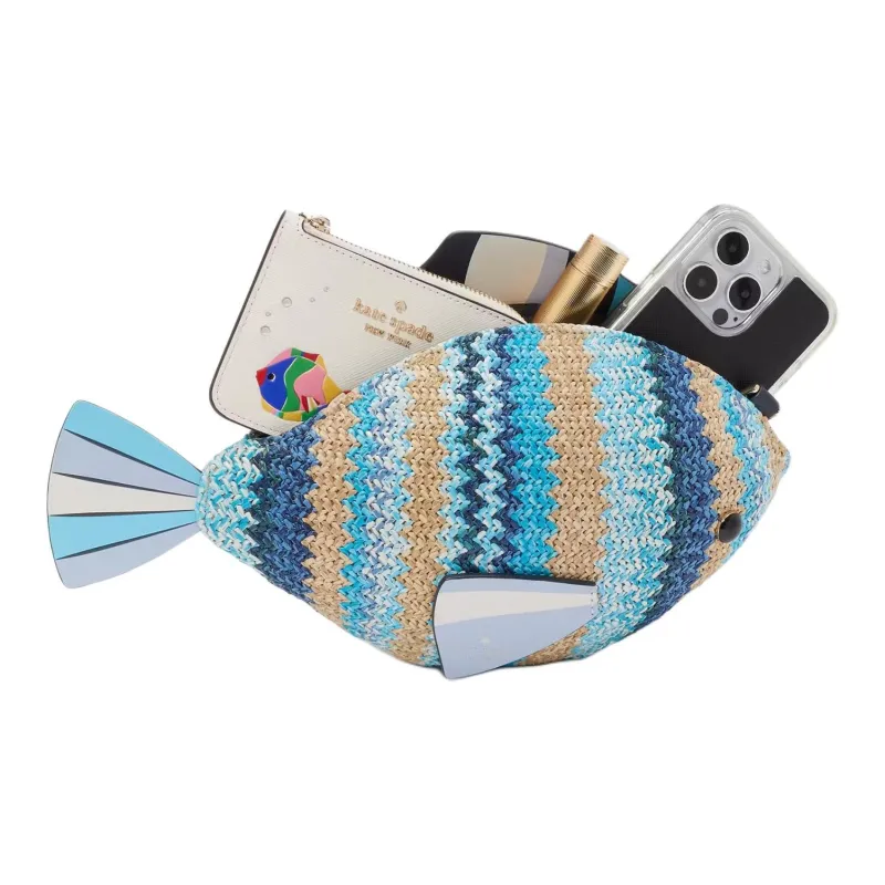 Kate Spade Straw With Smooth Leather Shoulder Bag, Crossbody Bag Women's Blue & Multicolor-4