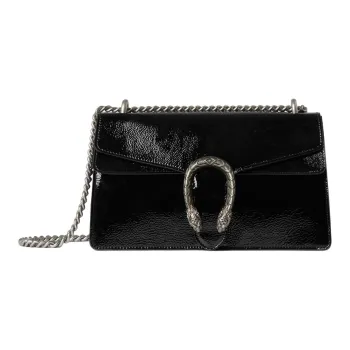 GUCCI Dionysus Patent Leather Crossbody Bag, Shoulder Bag Women's Black