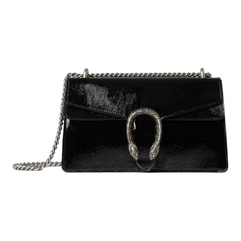 GUCCI Dionysus Patent Leather Crossbody Bag, Shoulder Bag Women's Black-0