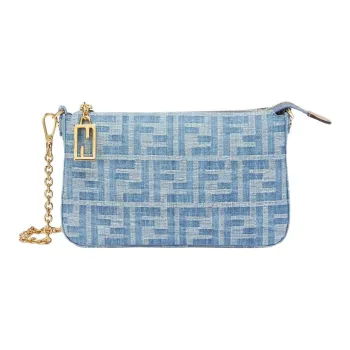 FENDI Baguette Denim Clutch Women's Light Blue