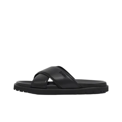 VERSACE Logo lettering Leather Slides