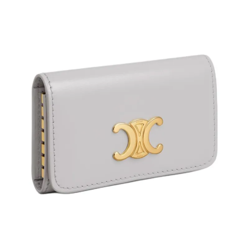 CELINE Triomphe Calfskin Key Pouch Women's Cloudy Gray-1