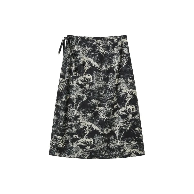 FINITY SS24 Casual Long Skirts Women's Black Background Print-1