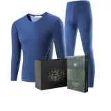 Men's Crew Neck Set (Blue) Double-Layer Thickened/Fleece-Lined Thermal Retention