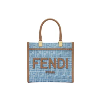 FENDI Sunshine Denim Tote Bag, Shopping Bag, Shoulder Bag, Handbag Small Size Women's Light Blue