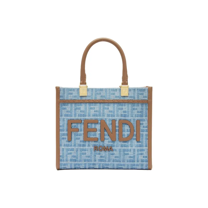 FENDI Sunshine Denim Tote Bag, Shopping Bag, Shoulder Bag, Handbag Small Size Women's Light Blue-0