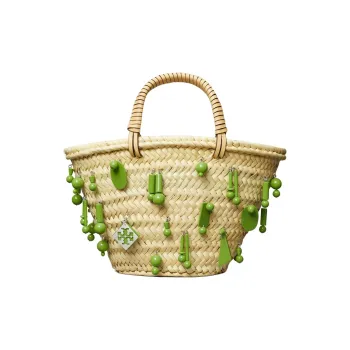 TORY BURCH Raffia With Leather Trim Handbag Trumpets Women's Wild Leaf