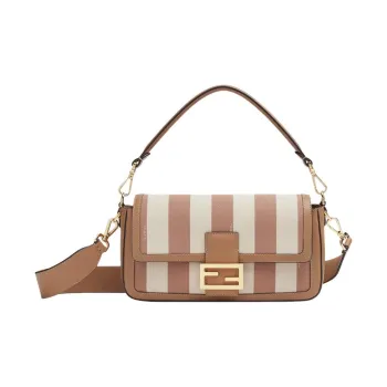 FENDI Baguette Calfskin With Nylon Handbag, Shoulder Bag, Crossbody Bag Women's Brown